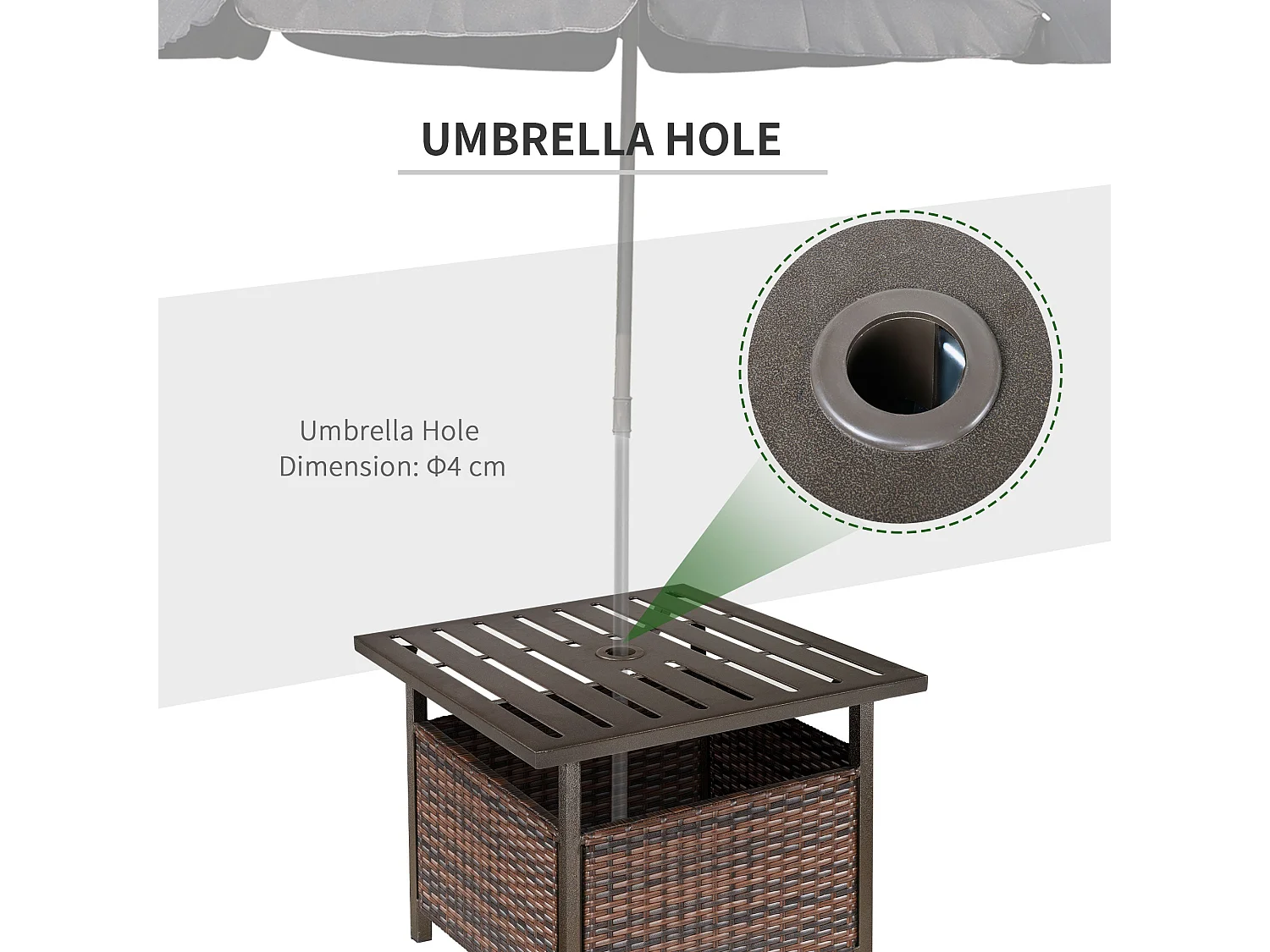 Lalema Brown Rattan Square Outdoor Coffee Table with Umbrella Hole