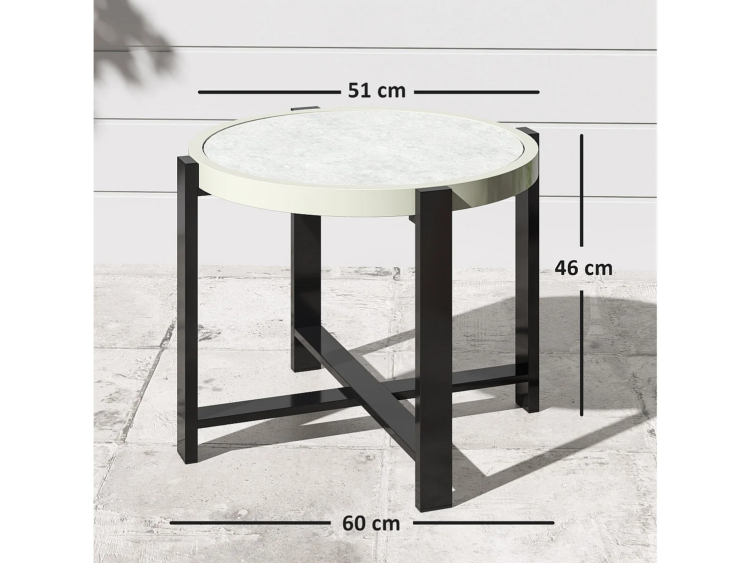 Linado Aluminium Round Outdoor Side Table 60cm Light Grey Marble Effect Glass Top