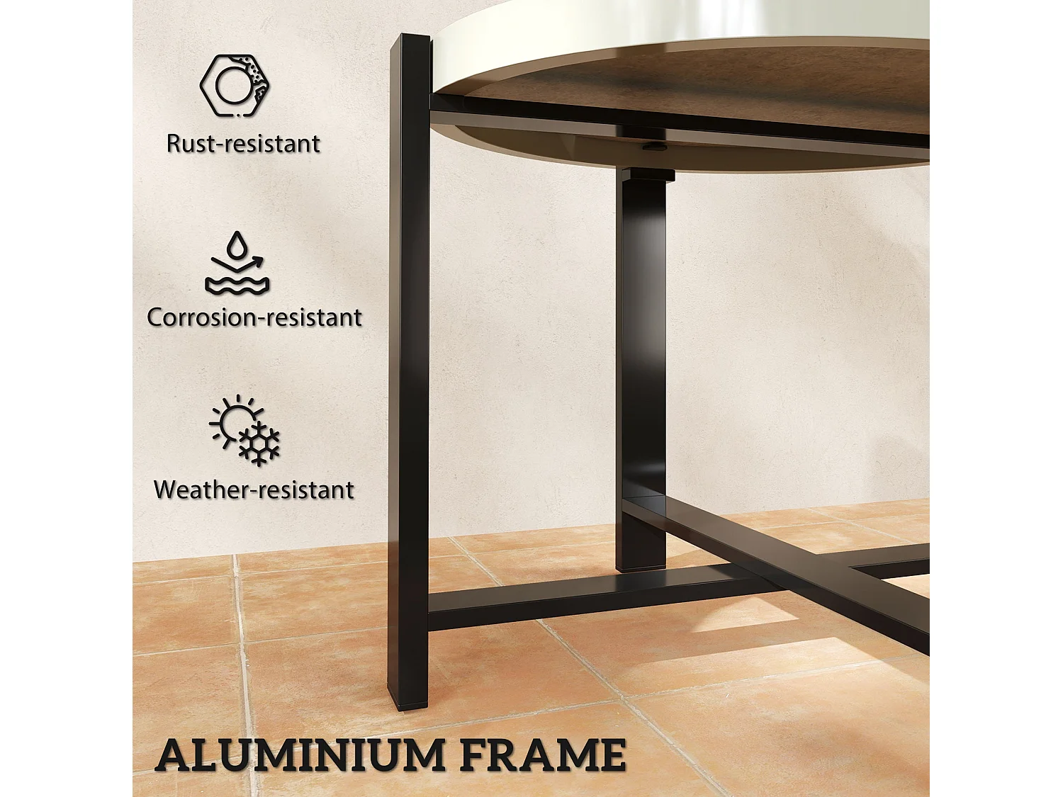 Linado Aluminium Round Outdoor Side Table 60cm Light Grey Marble Effect Glass Top