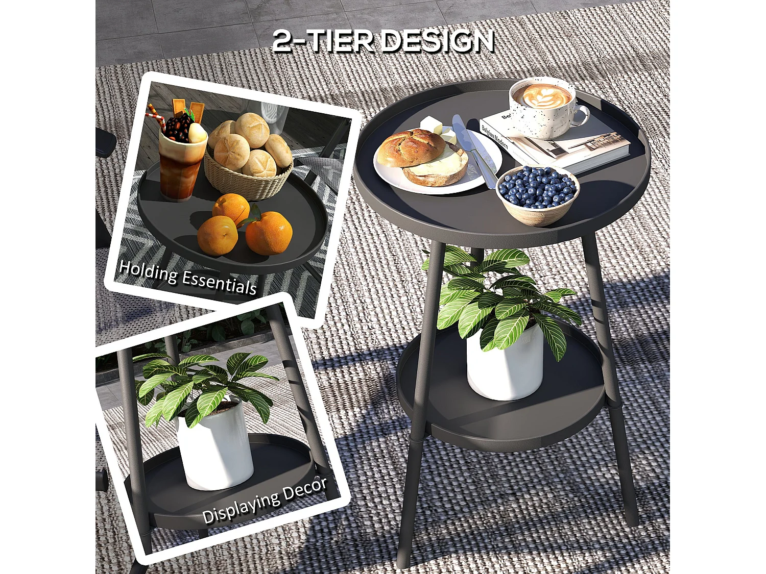 Tocore Black 2 Tier Round Metal Outdoor Bistro Table