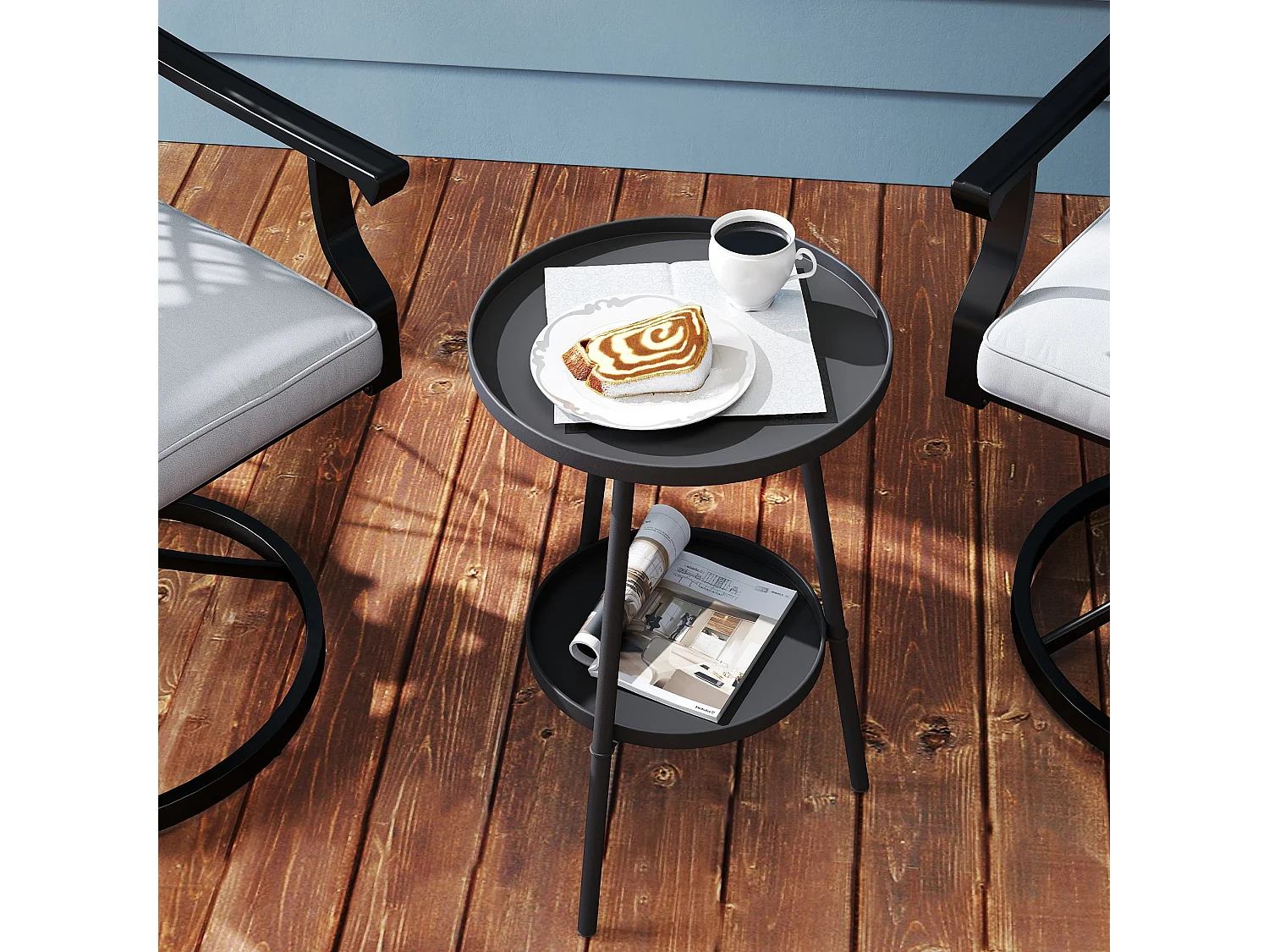 Tocore Black 2 Tier Round Metal Outdoor Bistro Table