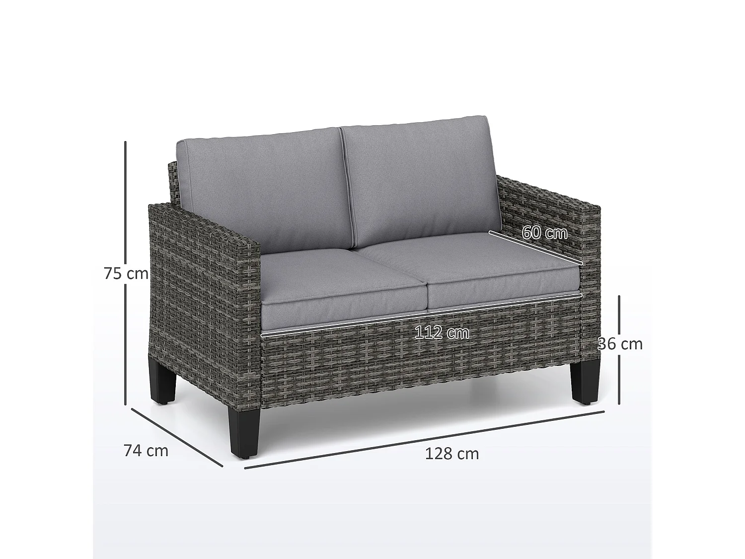 Nolo Dark Grey 2 Seater Outdoor Sofa With Cushions
