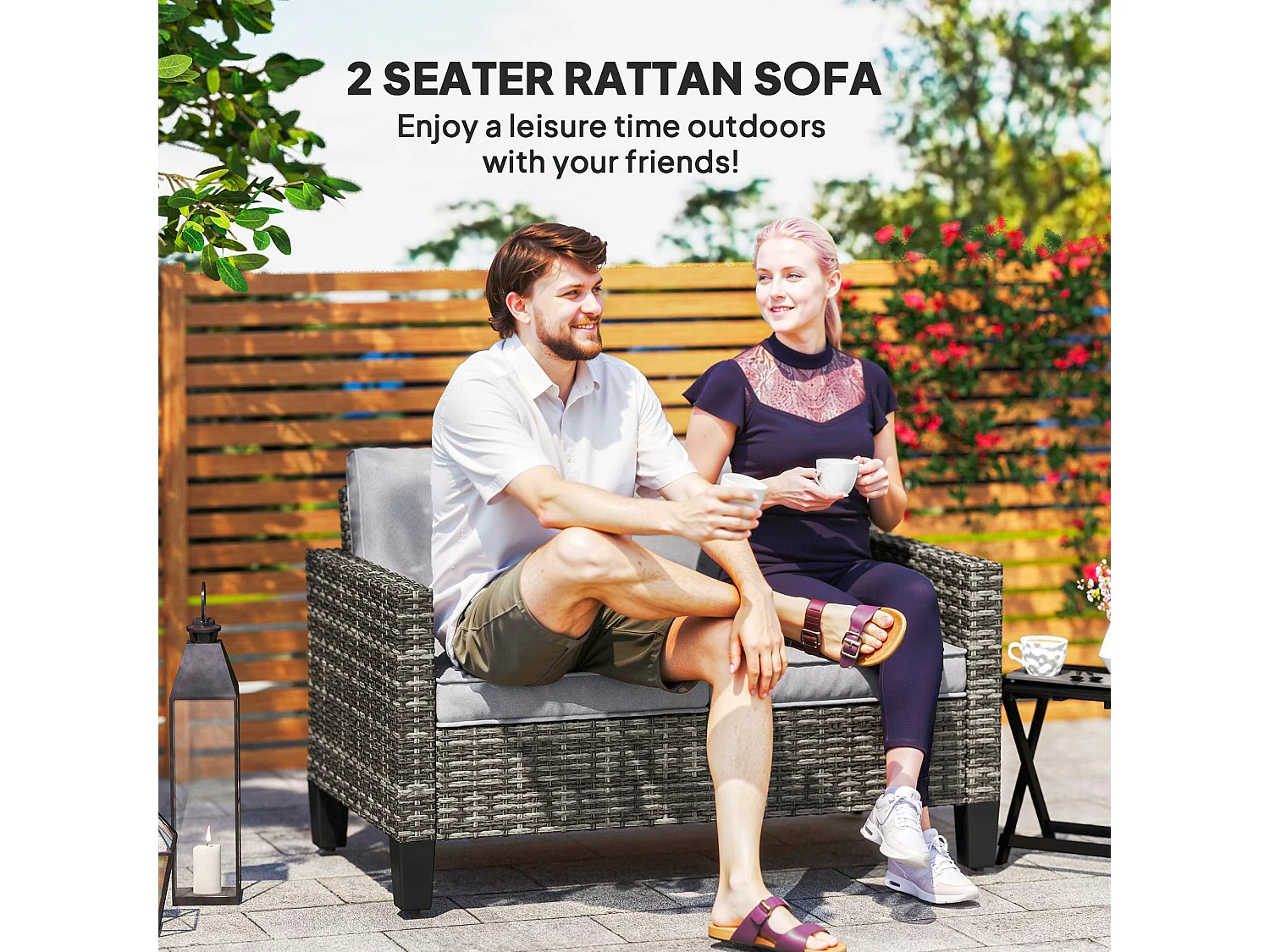 Nolo Dark Grey 2 Seater Outdoor Sofa With Cushions