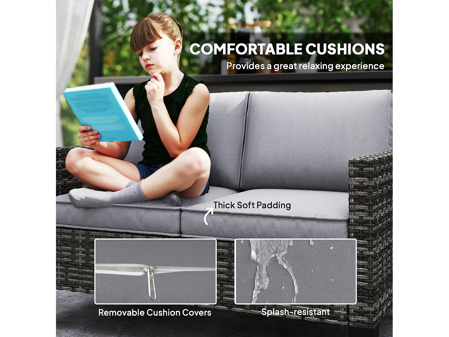 Nolo Dark Grey 2 Seater Outdoor Sofa With Cushions