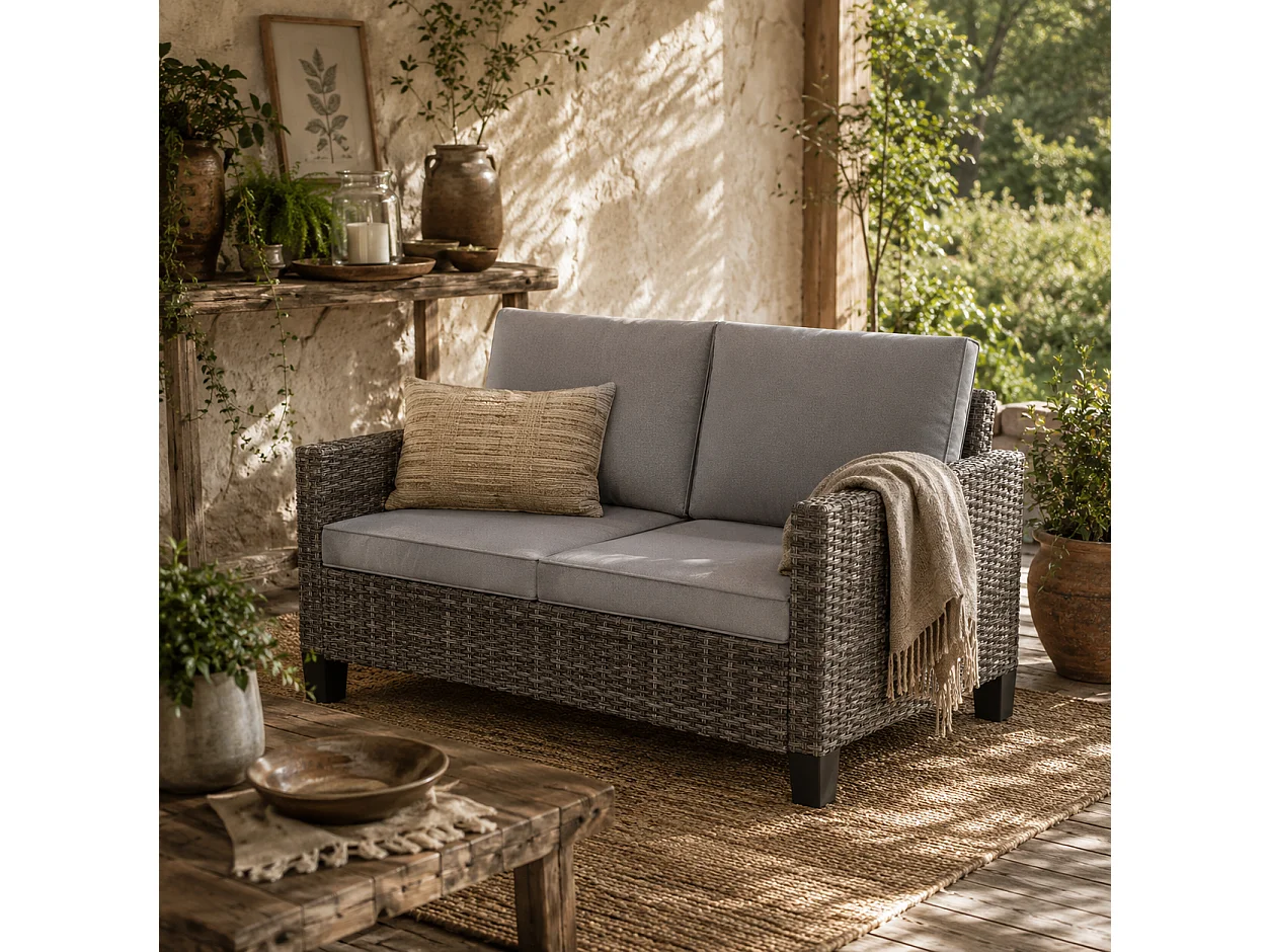 Nolo Dark Grey 2 Seater Outdoor Sofa With Cushions