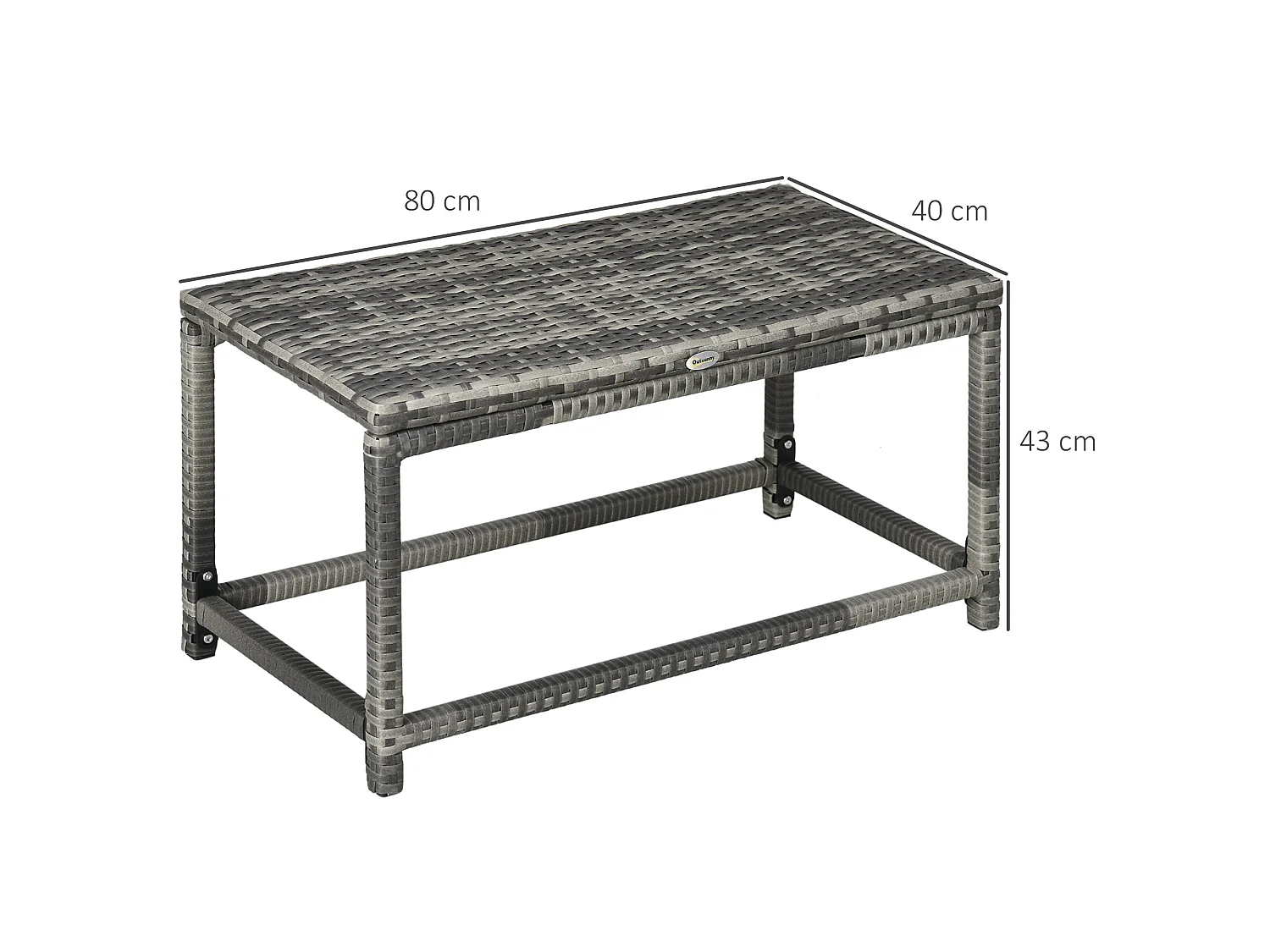 Vemiro Mixed Grey Rattan Style Rectangular Outdoor Coffee Table Galvanised Steel Frame