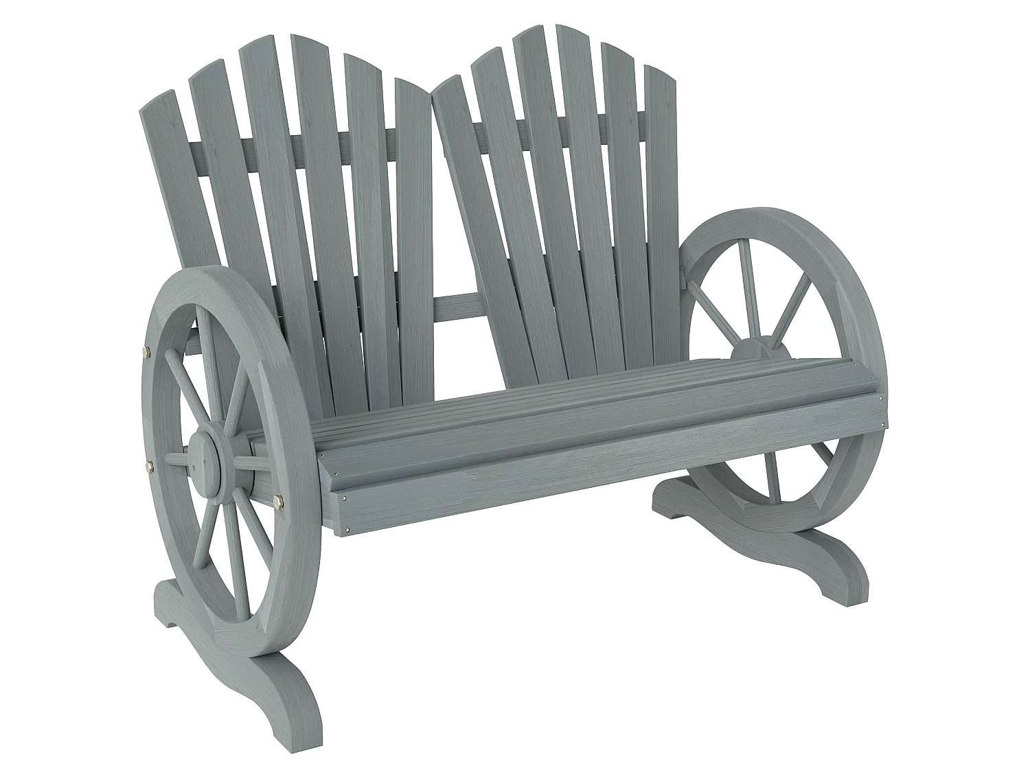 Zittuso Grey Fir Wood Garden Loveseat Wagon Wheel Armrests 2 Seater