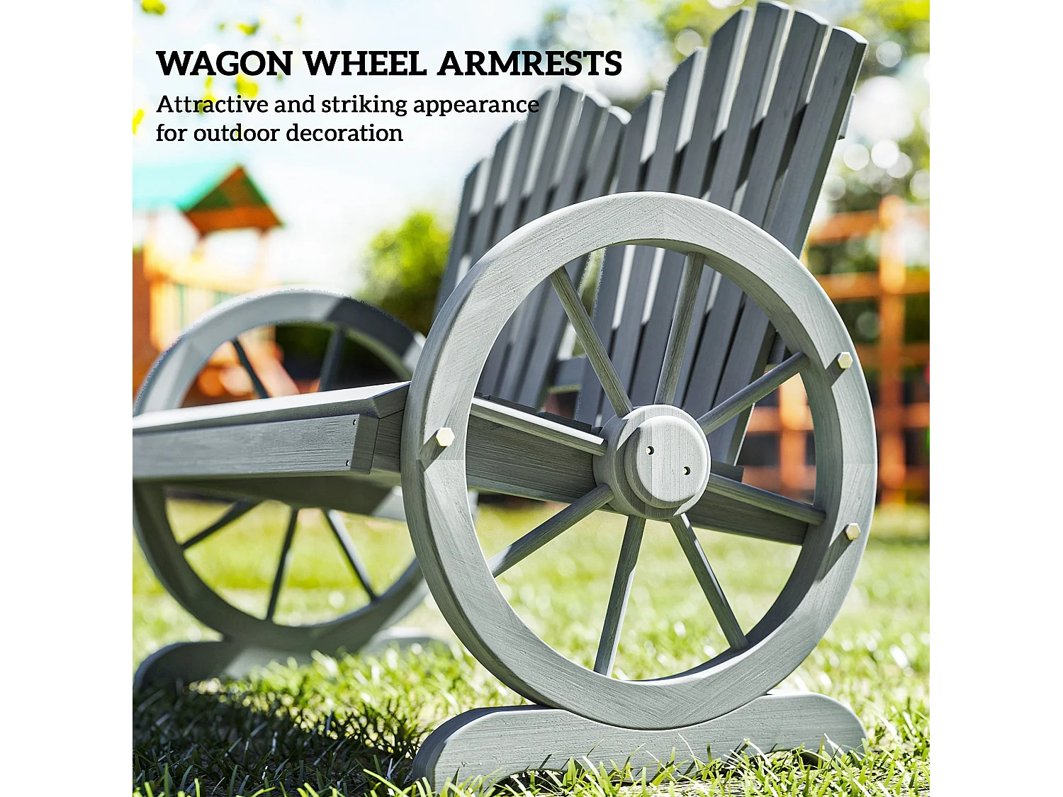 Zittuso Grey Fir Wood Garden Loveseat Wagon Wheel Armrests 2 Seater