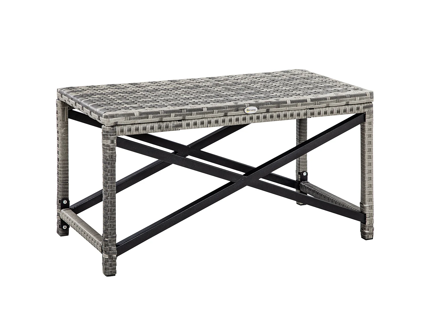 Donori Grey Rattan Outdoor Coffee Table with X Frame and Woven Top