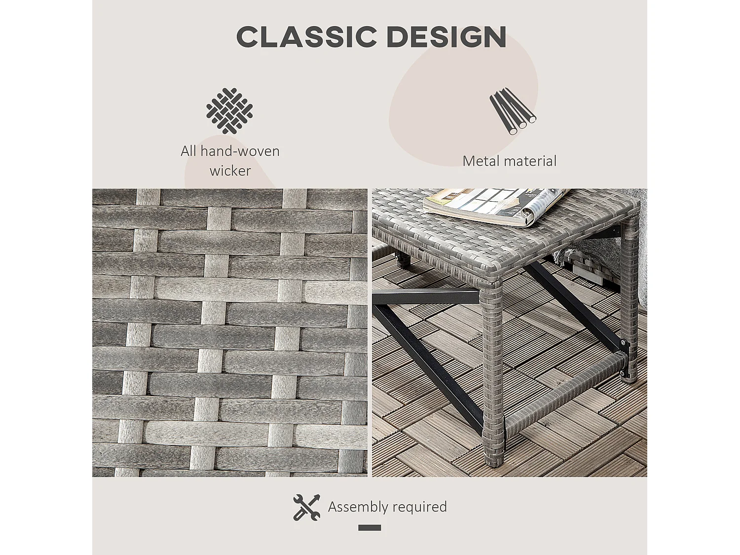 Donori Grey Rattan Outdoor Coffee Table with X Frame and Woven Top