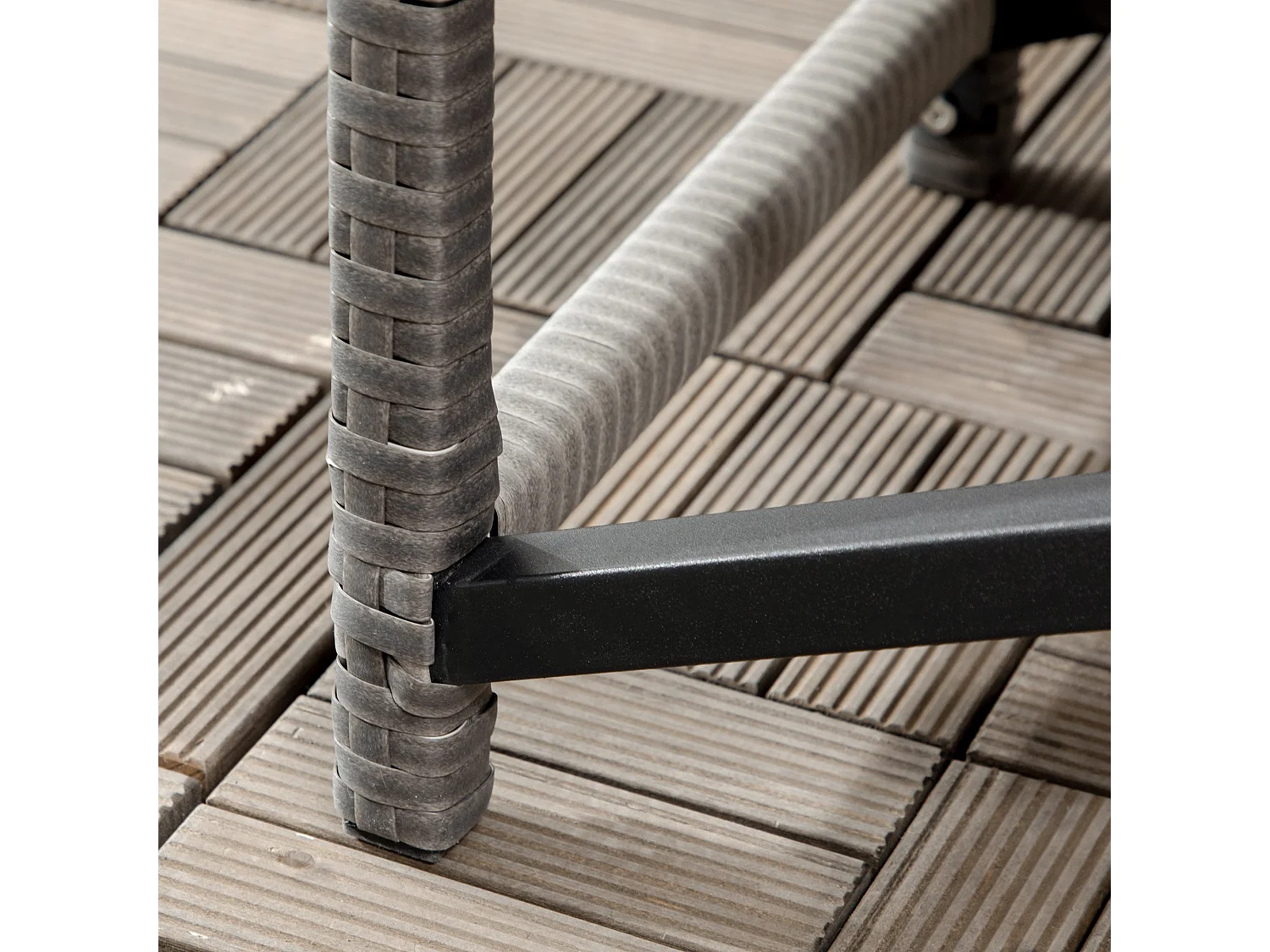 Donori Grey Rattan Outdoor Coffee Table with X Frame and Woven Top