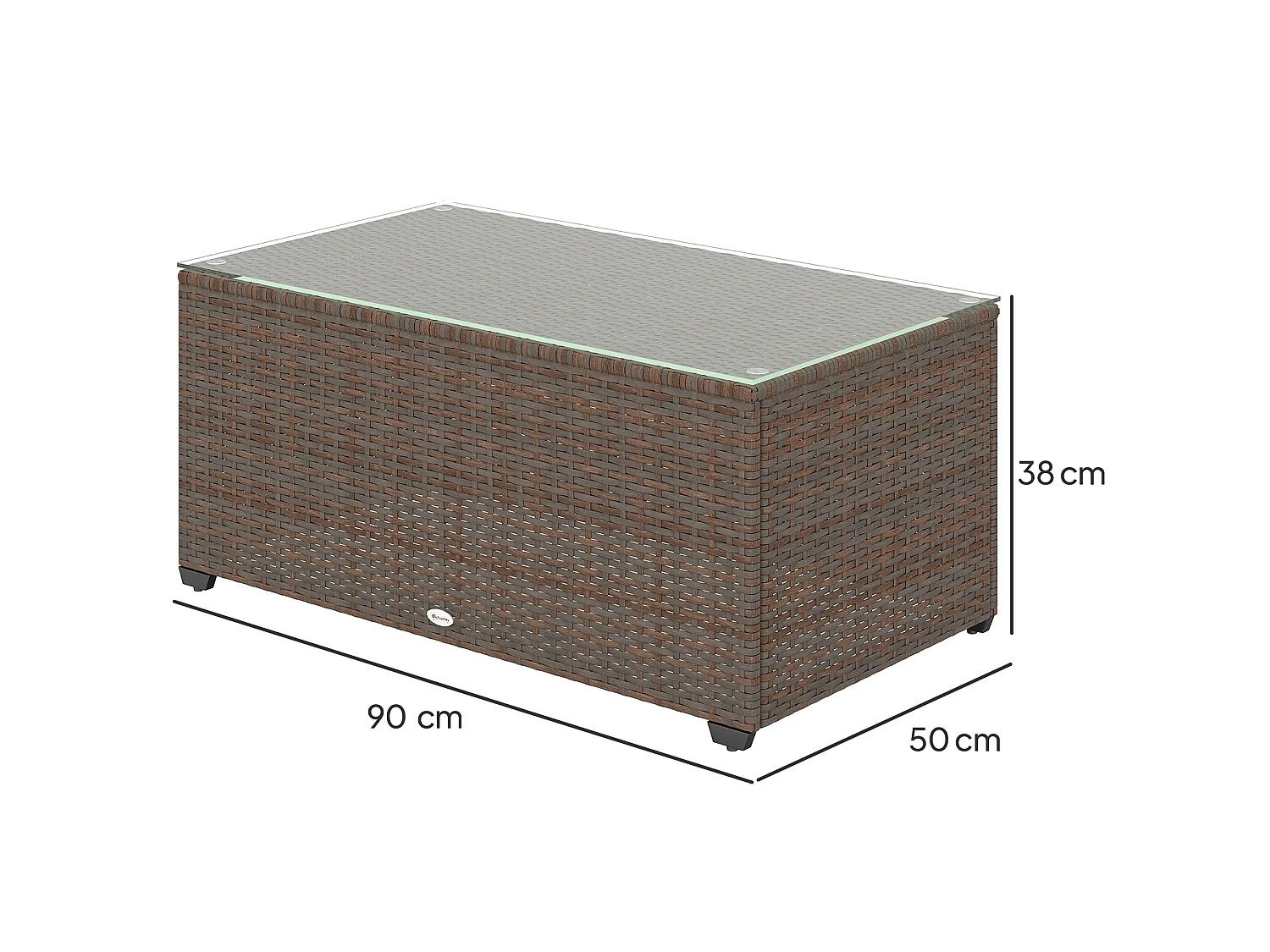 Pata Brown Rattan Outdoor Coffee Table 90 x 50cm Glass Top
