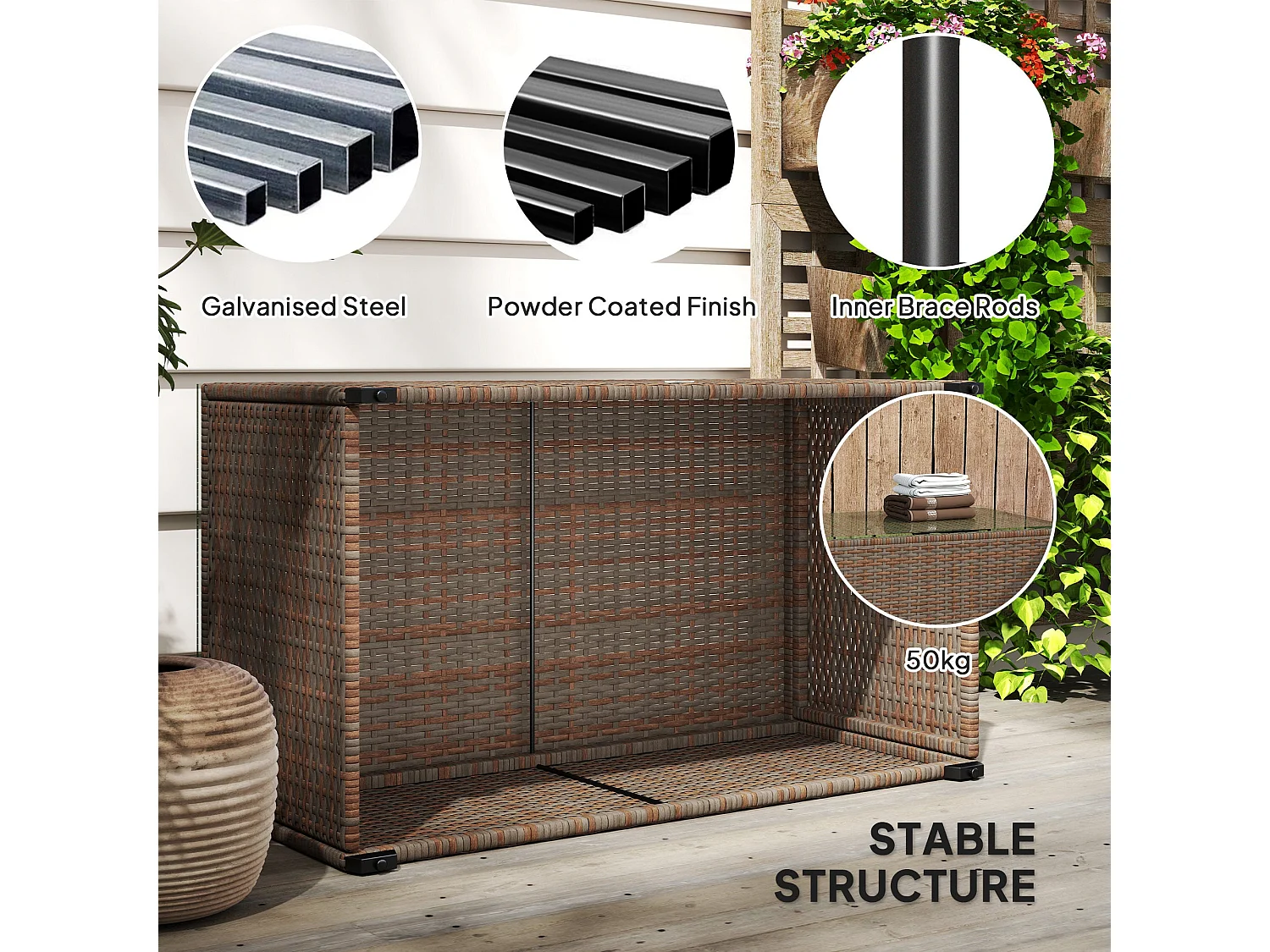 Pata Brown Rattan Outdoor Coffee Table 90 x 50cm Glass Top