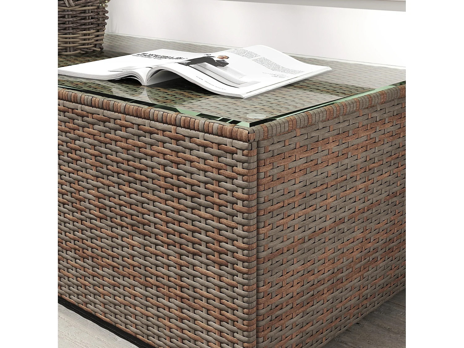 Pata Brown Rattan Outdoor Coffee Table 90 x 50cm Glass Top