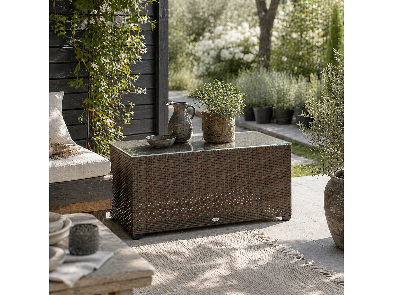 Pata Brown Rattan Outdoor Coffee Table 90 x 50cm Glass Top