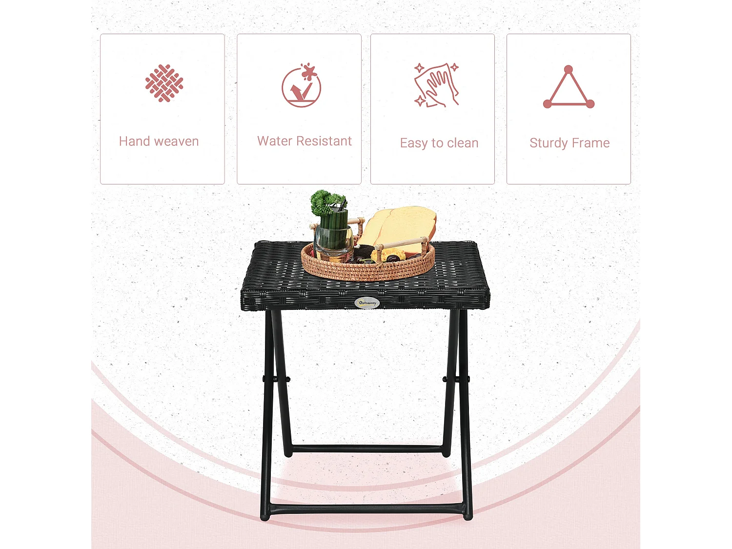 Kenila Black Square Folding Rattan Style Bistro Side Table