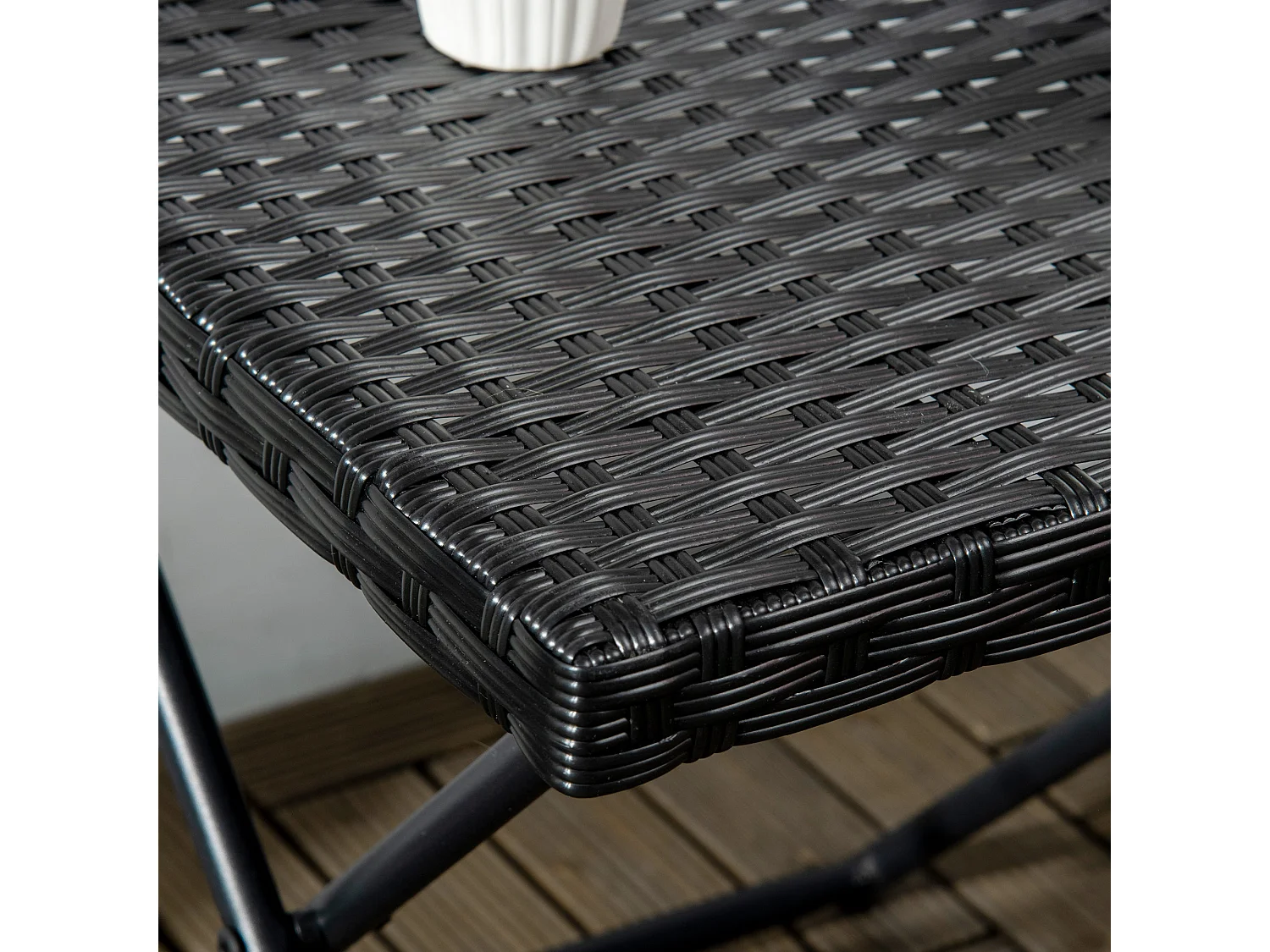 Kenila Black Square Folding Rattan Style Bistro Side Table
