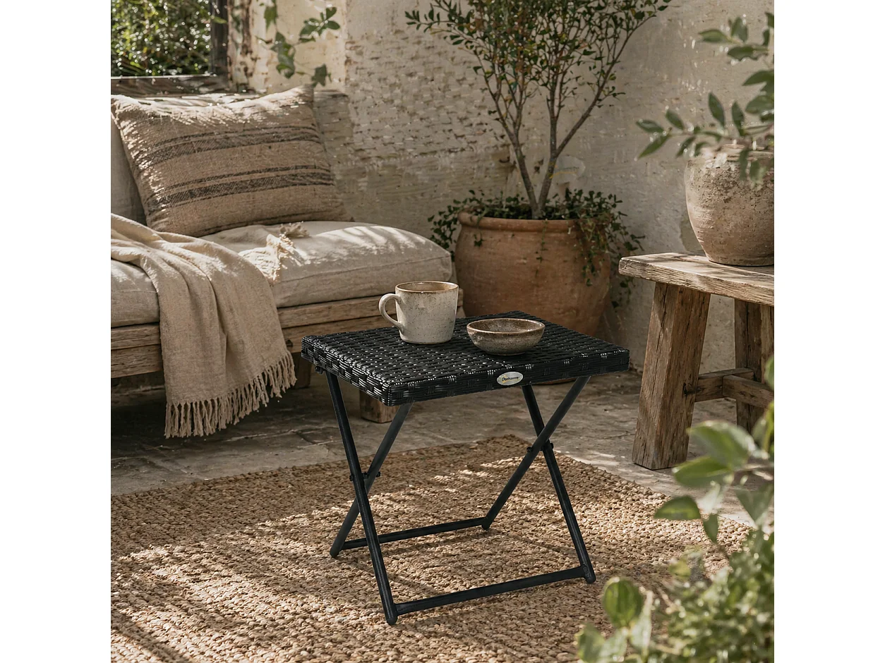 Kenila Black Square Folding Rattan Style Bistro Side Table