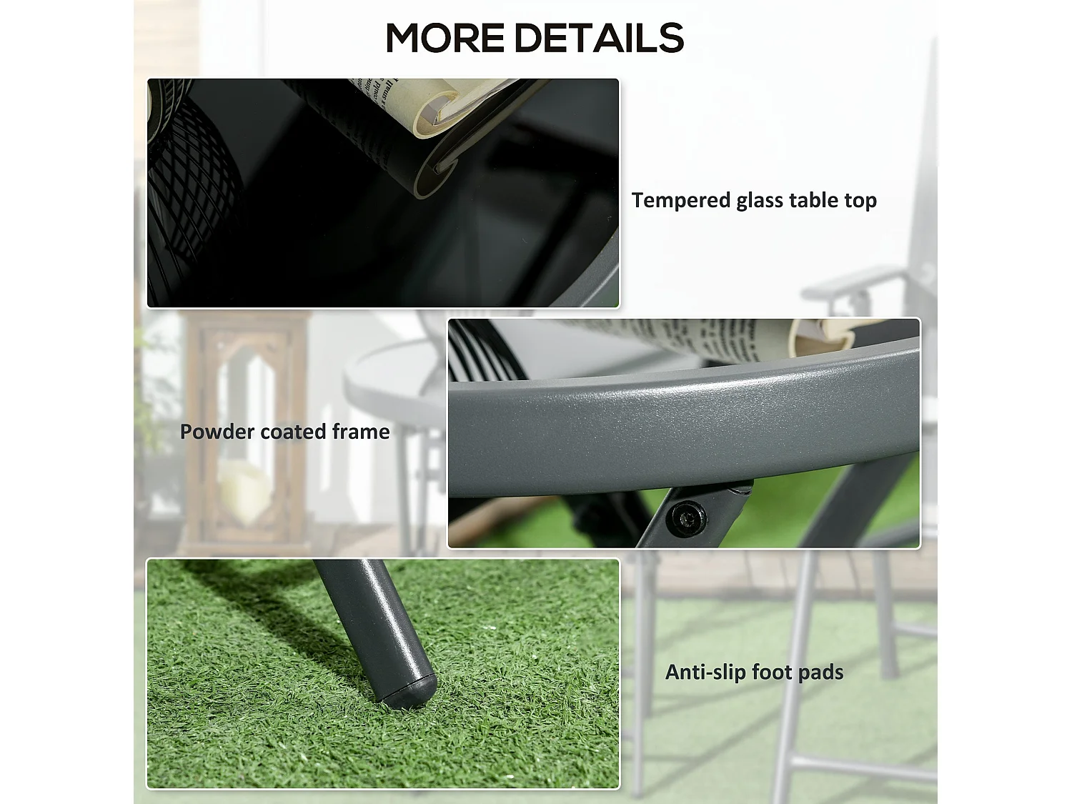 Laparo 45cm Folding Outdoor Side Table Black Marble Effect Glass