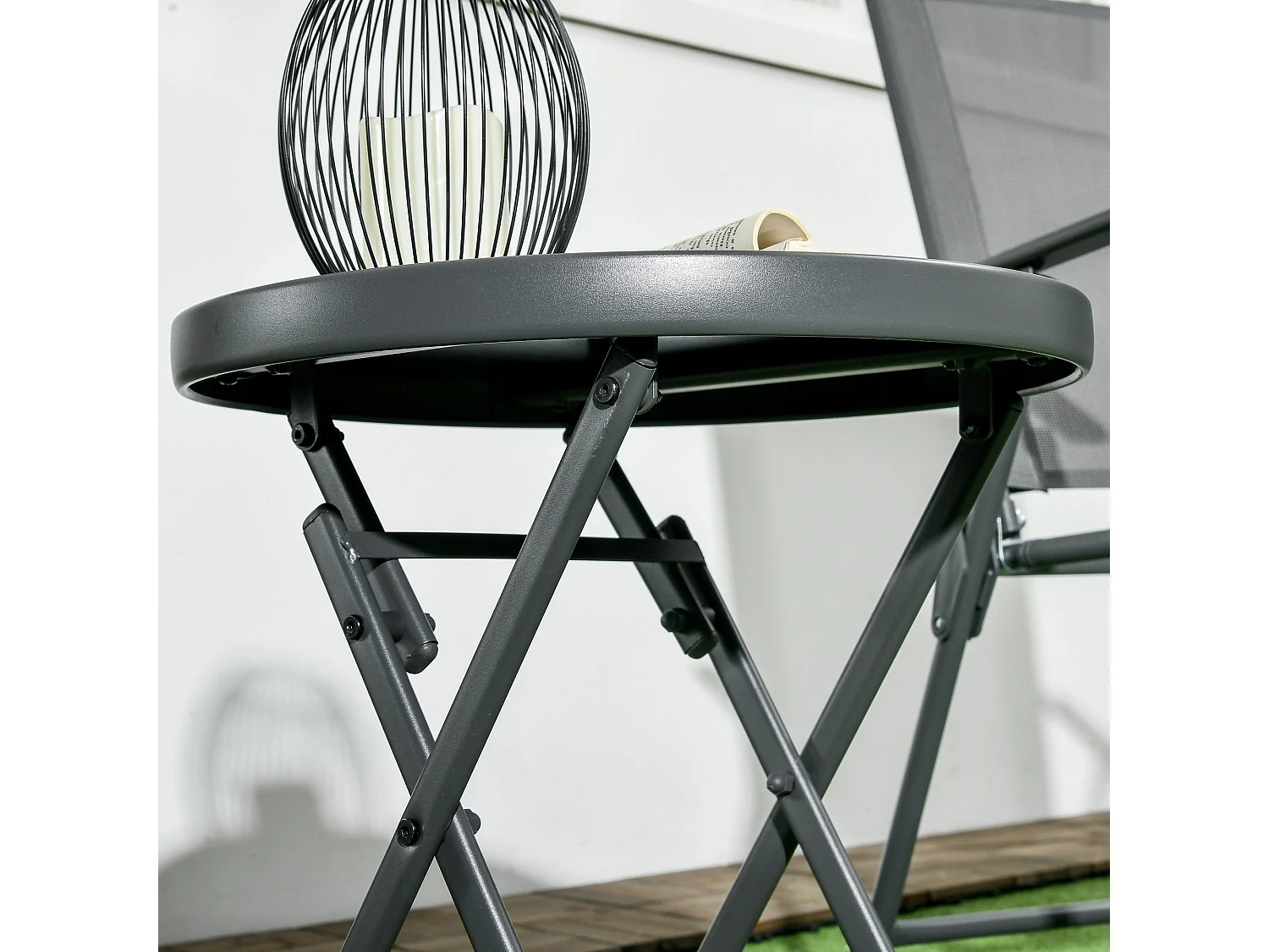 Laparo 45cm Folding Outdoor Side Table Black Marble Effect Glass