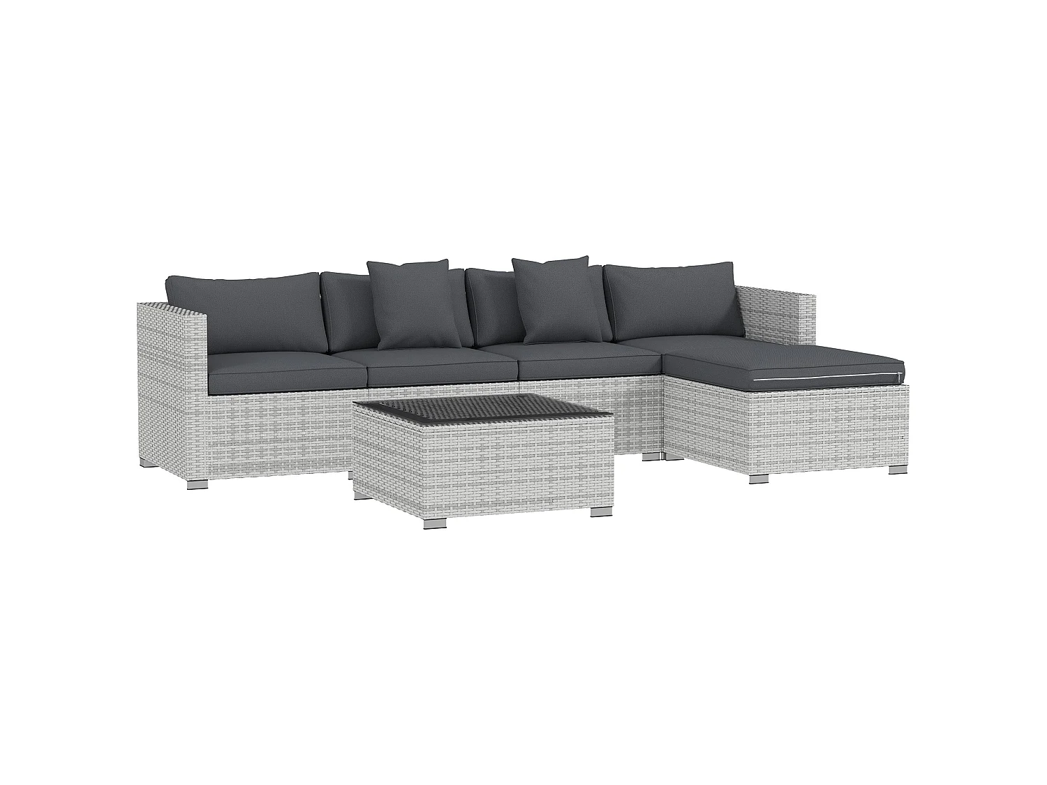 Lemi Mixed Grey 5 Seater Corner Rattan Sofa Set with Cushions