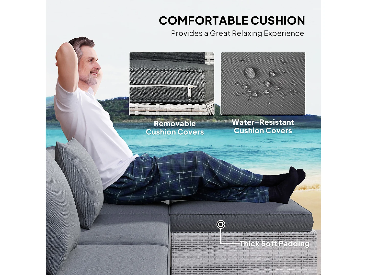 Lemi Mixed Grey 5 Seater Corner Rattan Sofa Set with Cushions