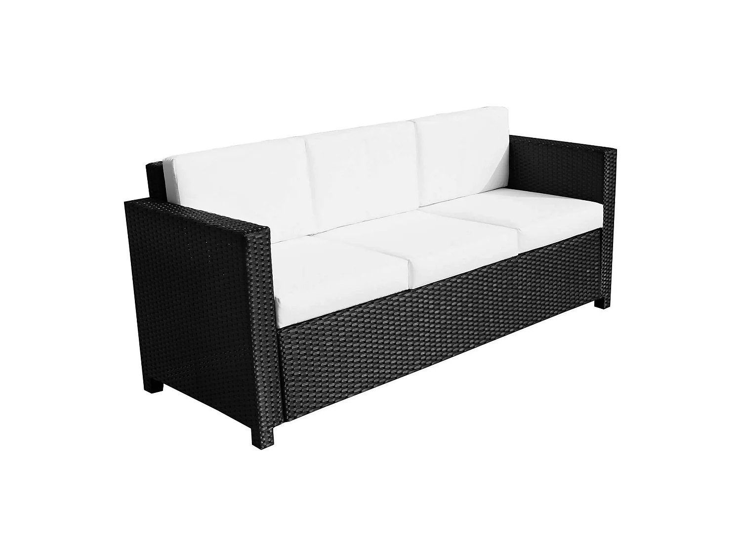 Sudori 3 Seater Black PE Rattan Outdoor Sofa with Cream Cushions