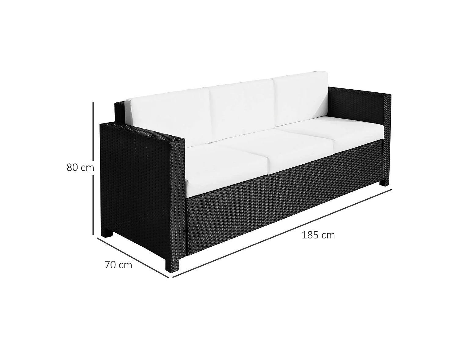 Sudori 3 Seater Black PE Rattan Outdoor Sofa with Cream Cushions