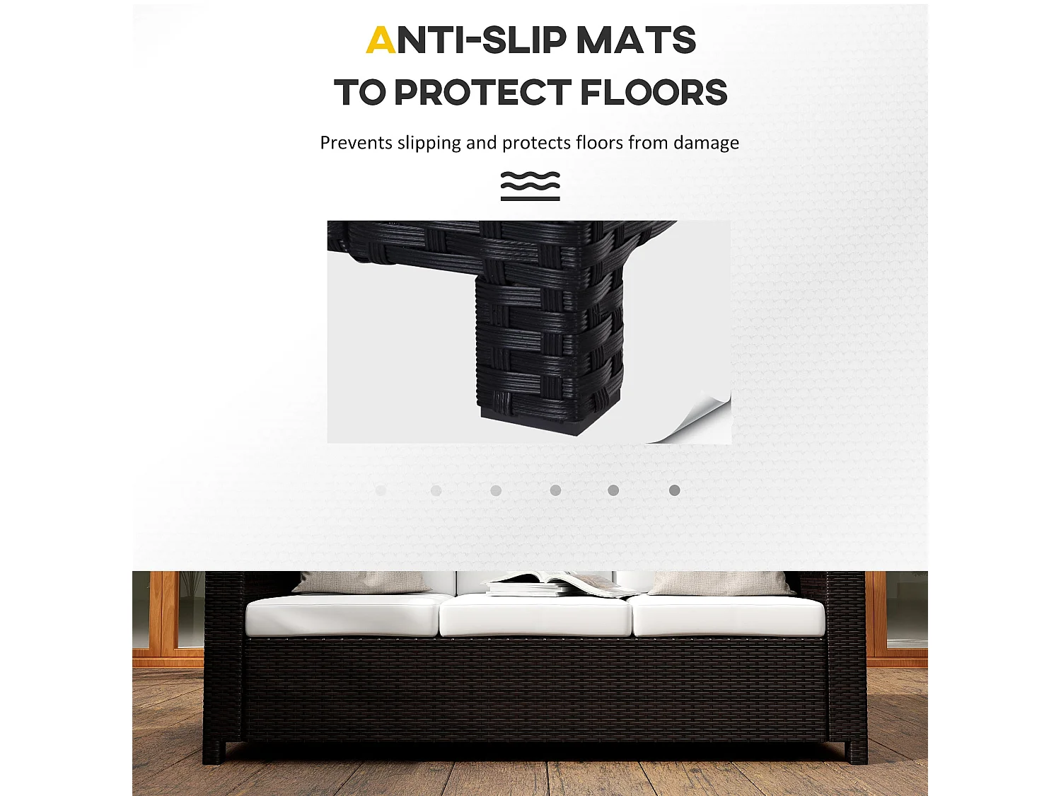 Sudori 3 Seater Black PE Rattan Outdoor Sofa with Cream Cushions