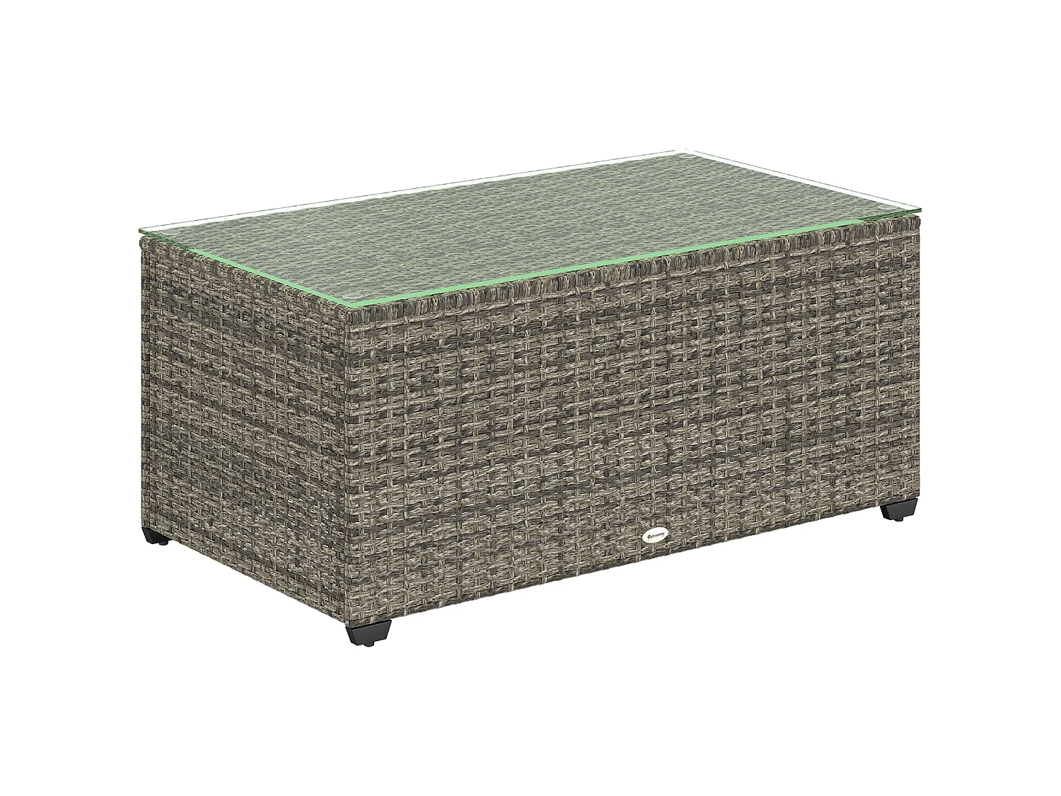 Livatoli Dark Grey Rattan Rectangular Glass Top Side Table