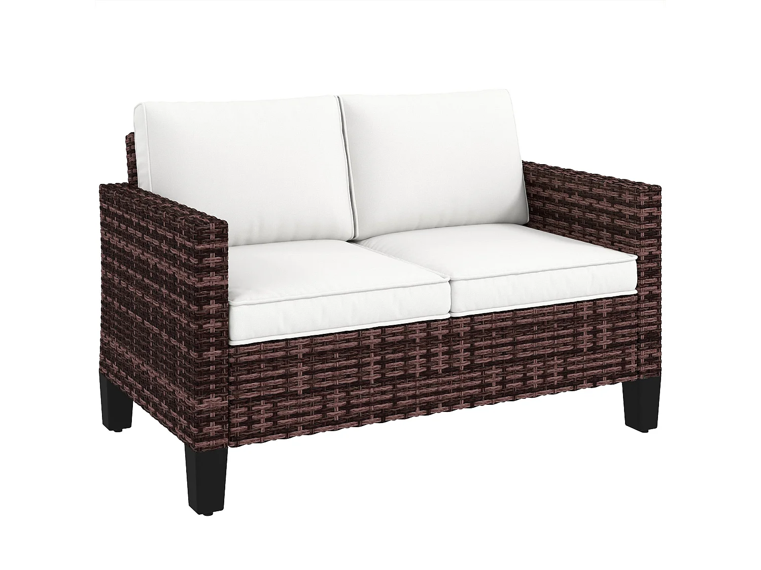 Palo Brown PE Rattan 2 Seater Outdoor Sofa with Cream Cushions