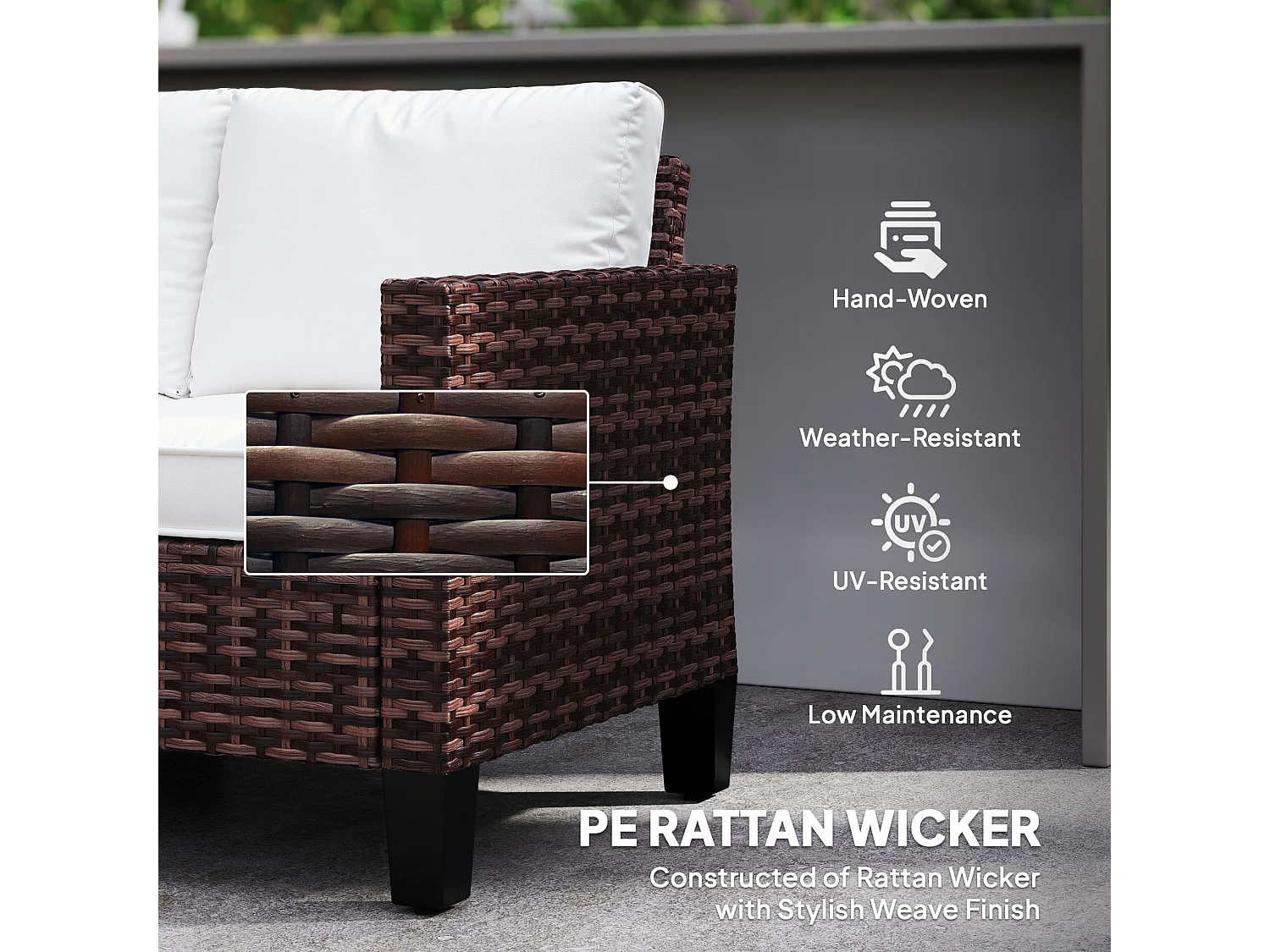 Palo Brown PE Rattan 2 Seater Outdoor Sofa with Cream Cushions