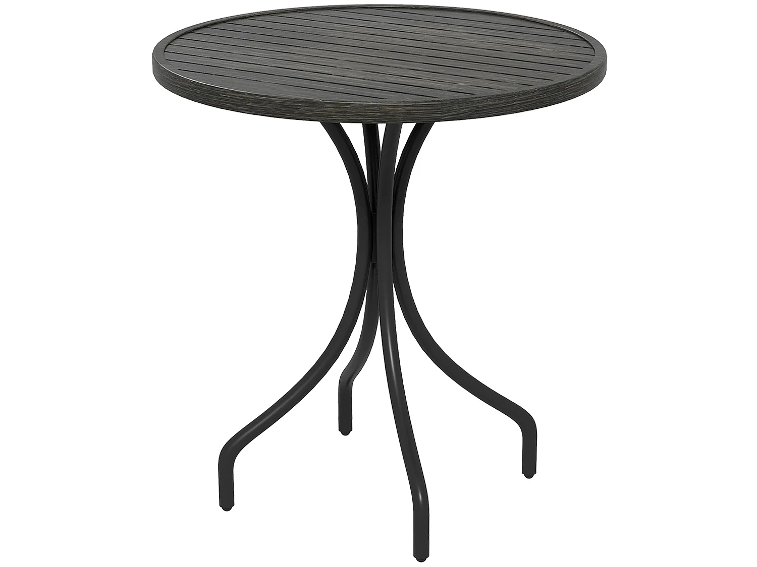 Nari 66cm Round Galvanised Steel Garden Table Grey Wood Grain Slatted Top
