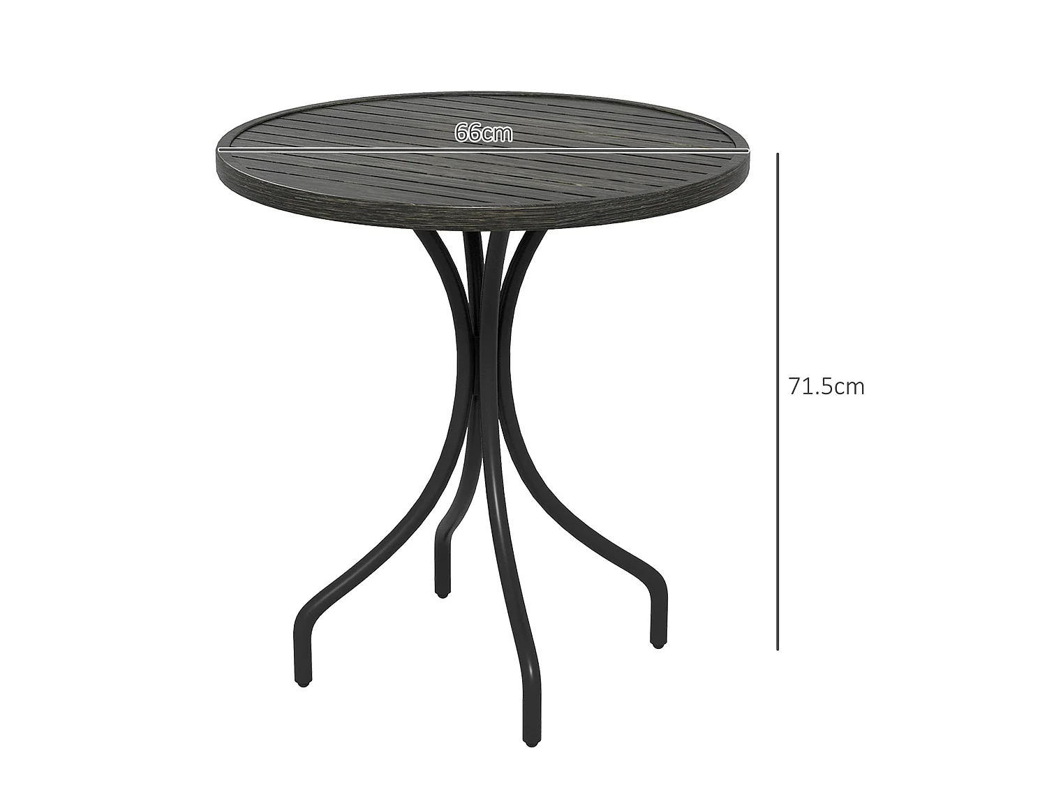 Nari 66cm Round Galvanised Steel Garden Table Grey Wood Grain Slatted Top