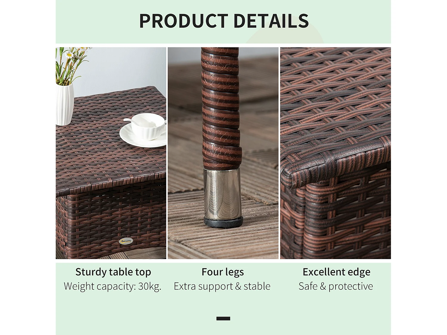 Varilu Mixed Brown Square Rattan Style Outdoor Coffee Table