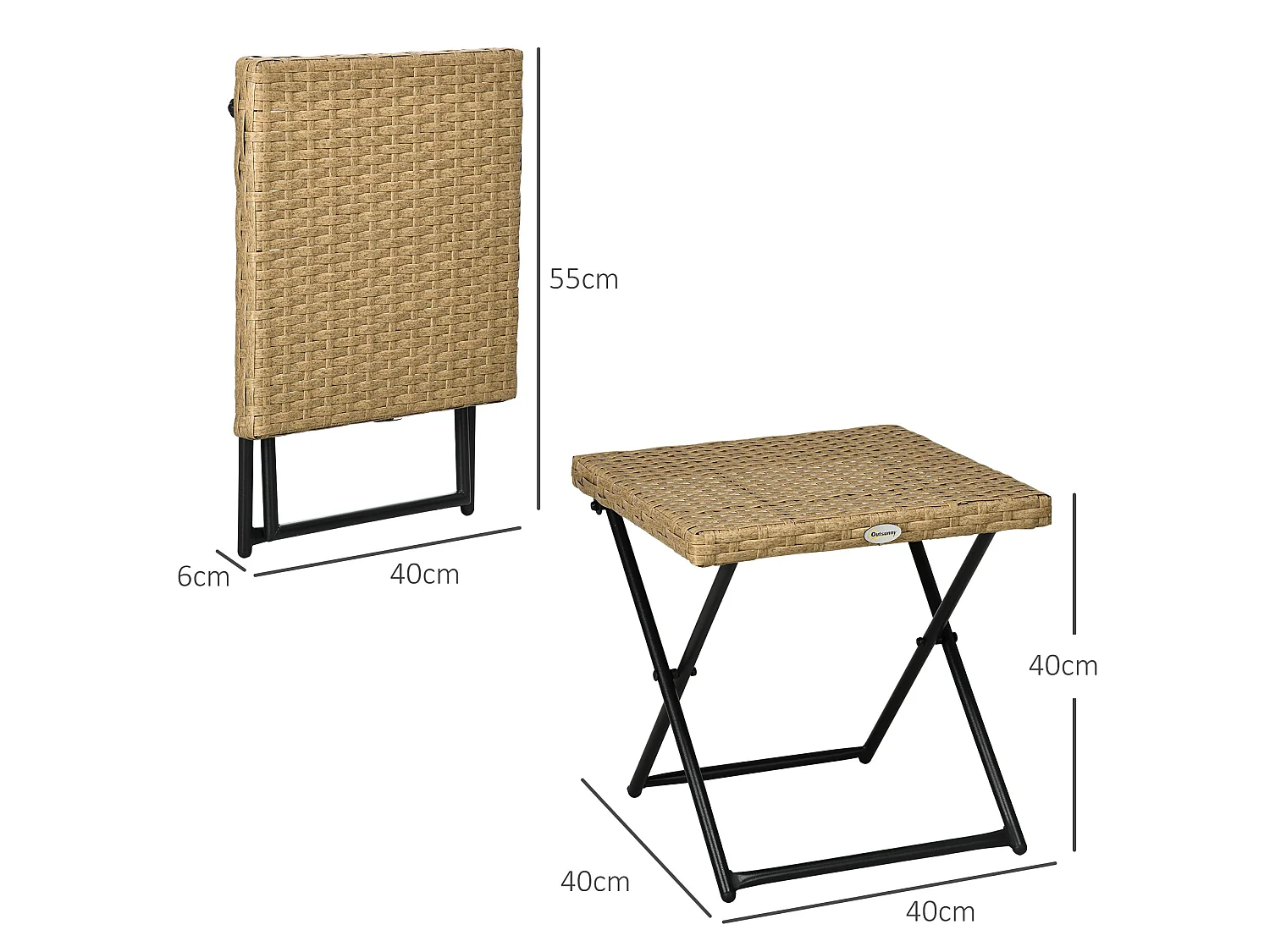 Kenila Natural Rattan Style Square Folding Bistro Side Table