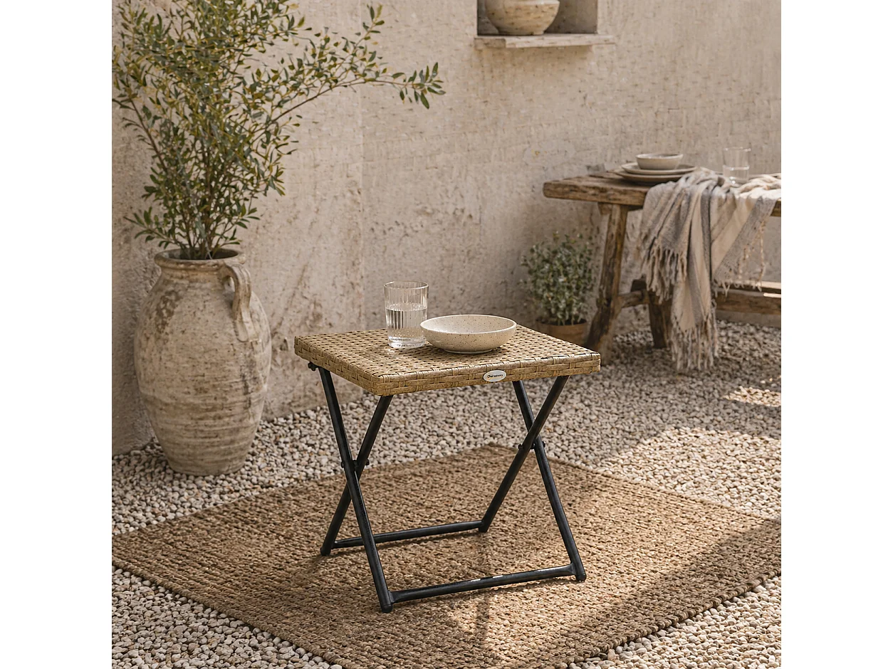 Kenila Natural Rattan Style Square Folding Bistro Side Table