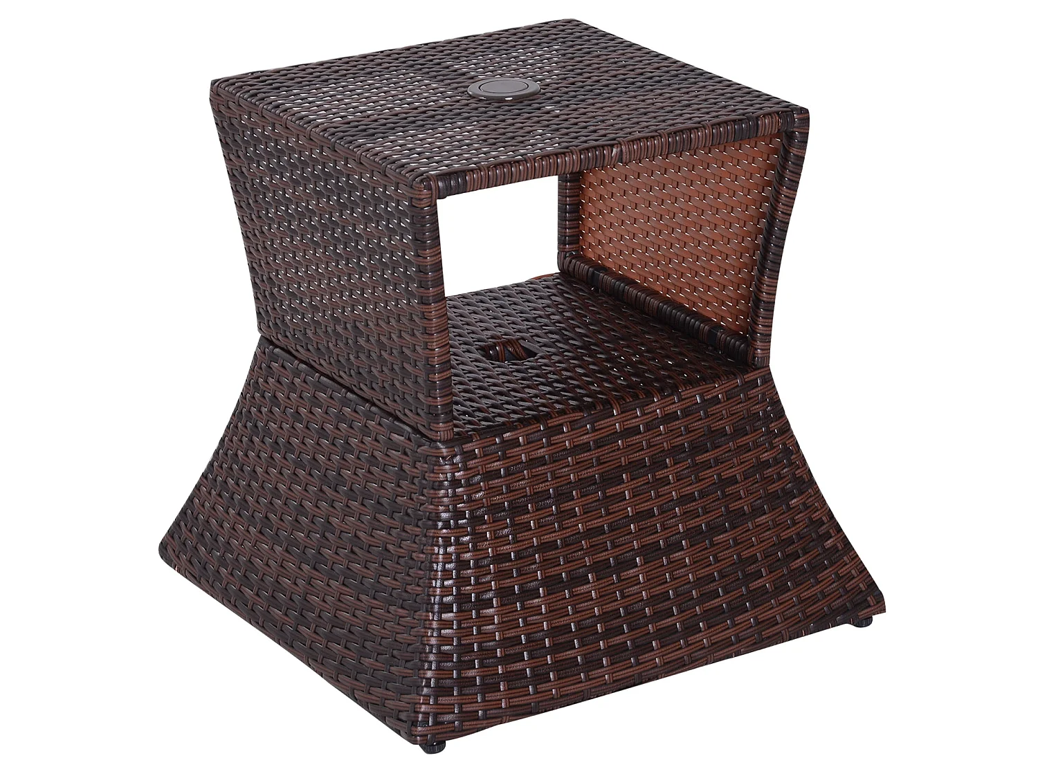Lekavi Brown PE Rattan Outdoor Coffee Table with Parasol Hole and Open Shelf