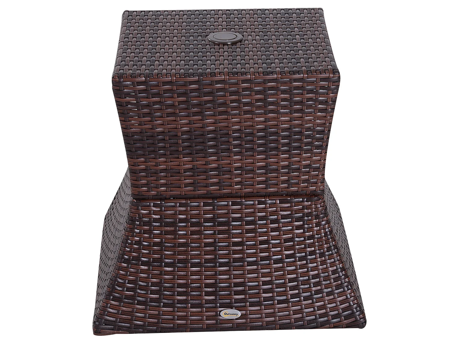 Lekavi Brown PE Rattan Outdoor Coffee Table with Parasol Hole and Open Shelf