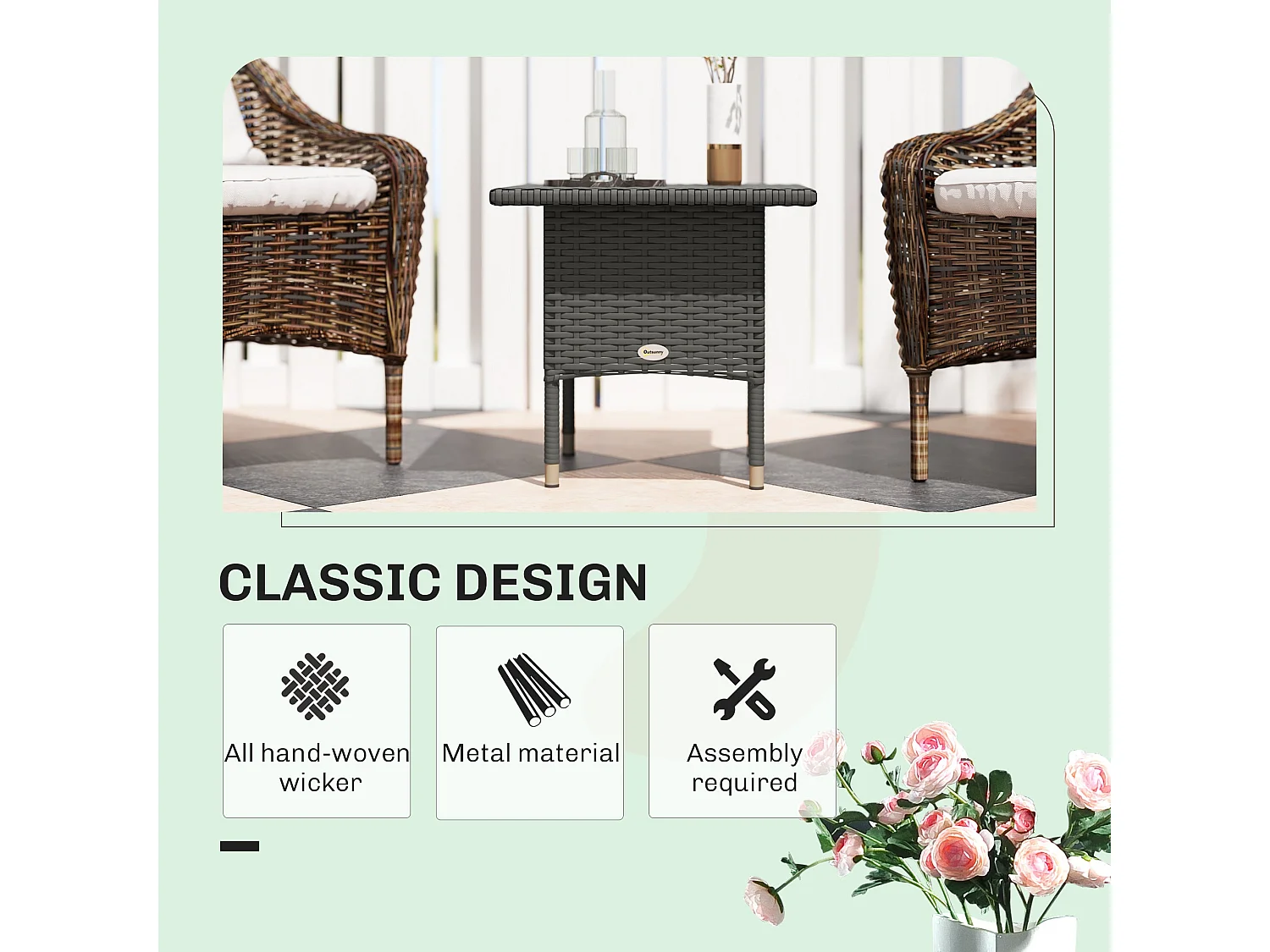 Nari Grey Rattan Outdoor Side Table Square Woven Top