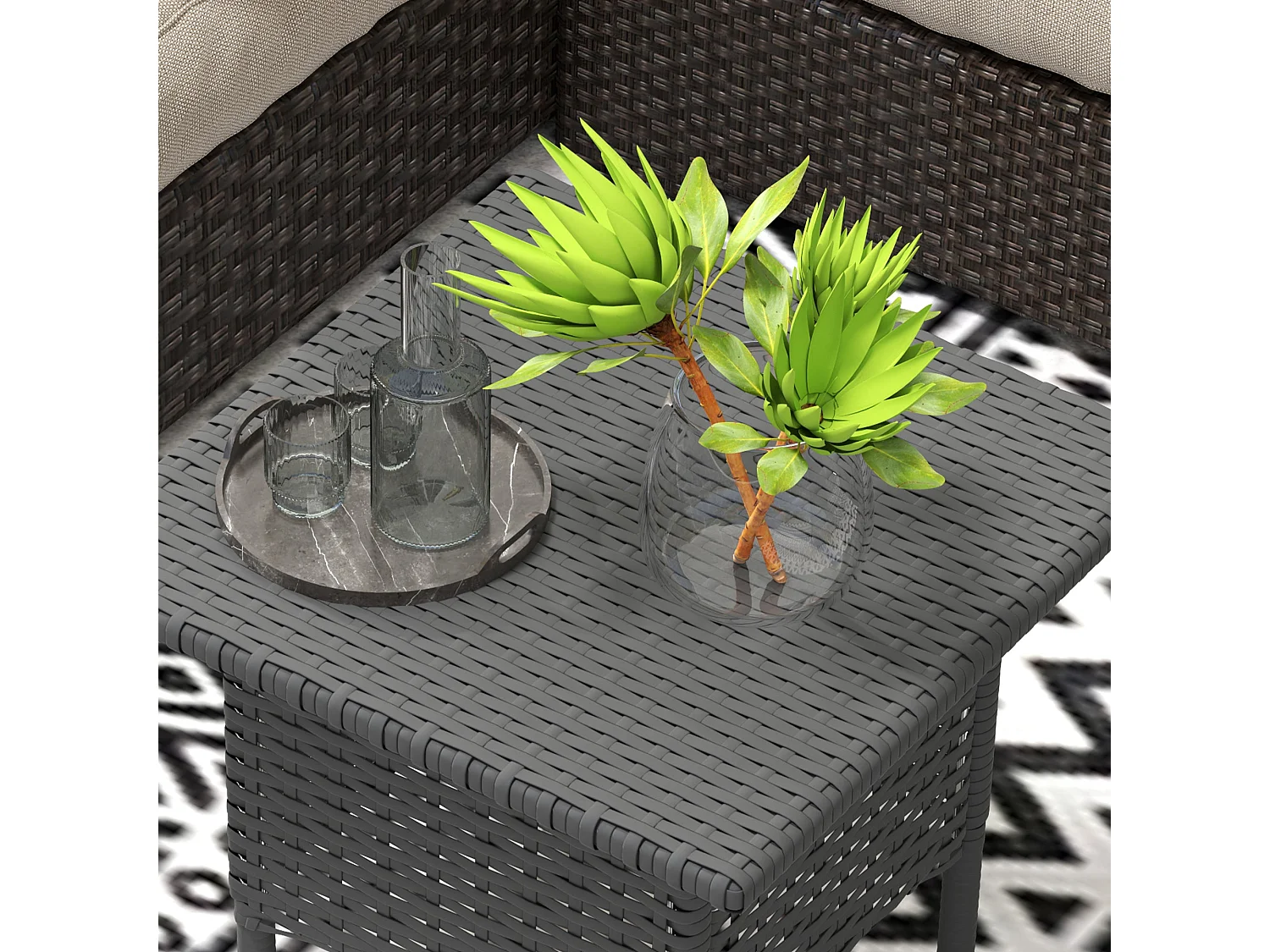 Nari Grey Rattan Outdoor Side Table Square Woven Top