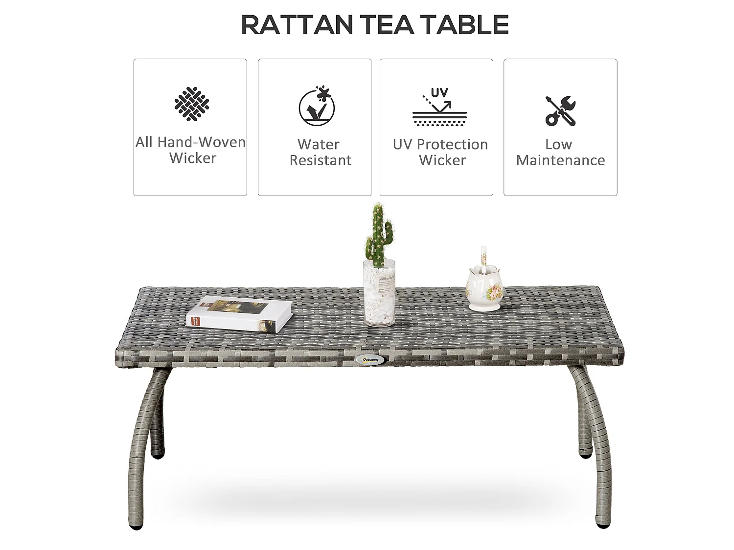 Kedo Grey Rattan Effect Rectangular Outdoor Coffee Table