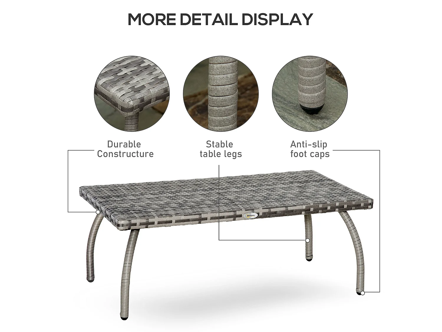 Kedo Grey Rattan Effect Rectangular Outdoor Coffee Table