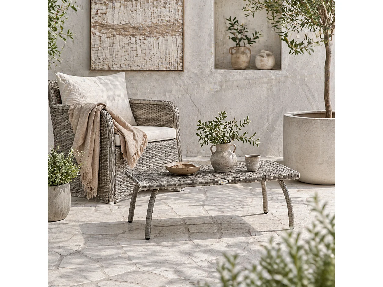 Kedo Grey Rattan Effect Rectangular Outdoor Coffee Table