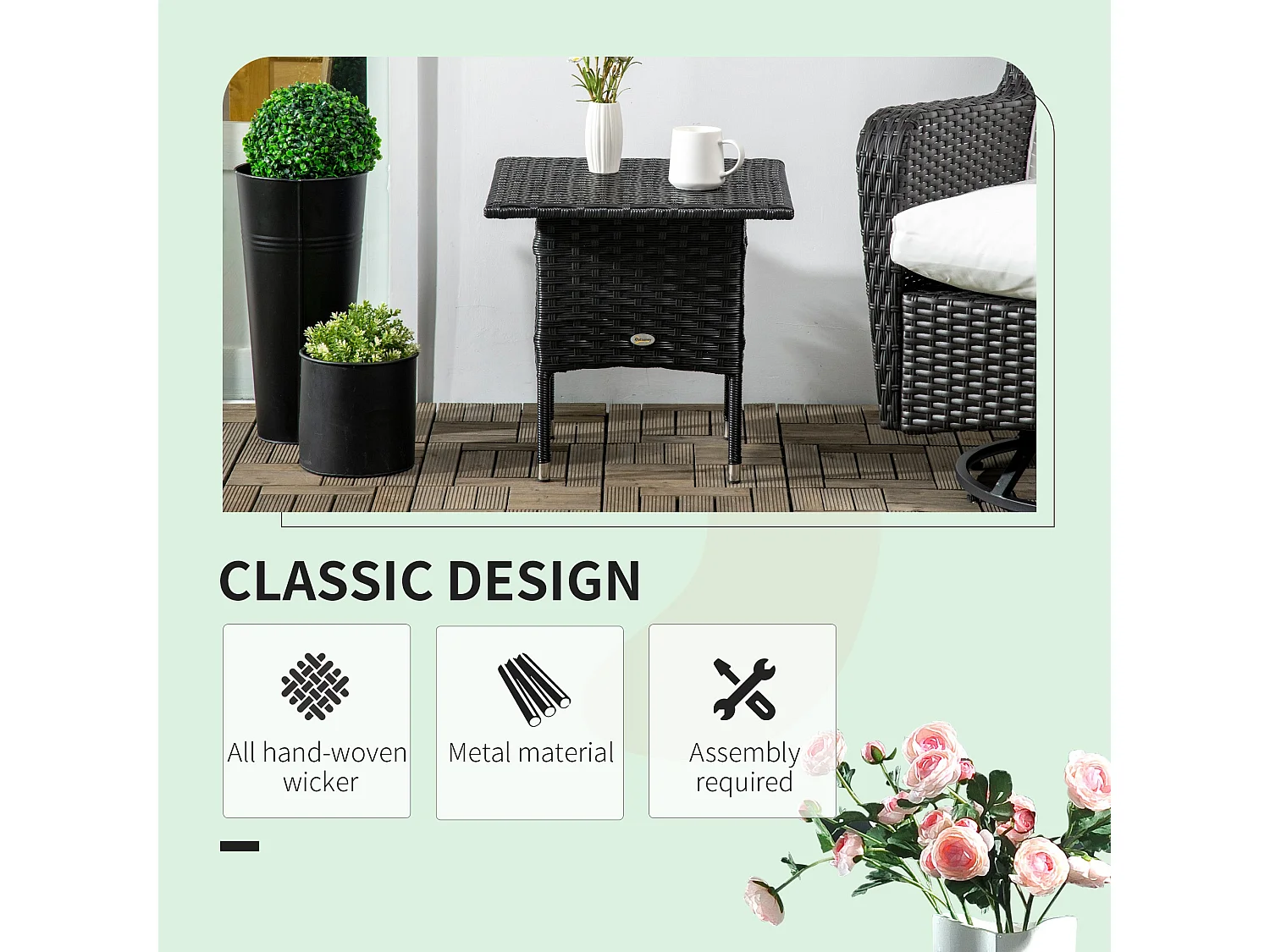 Varilu Black Rattan Style Outdoor Side Table 50x47x50cm