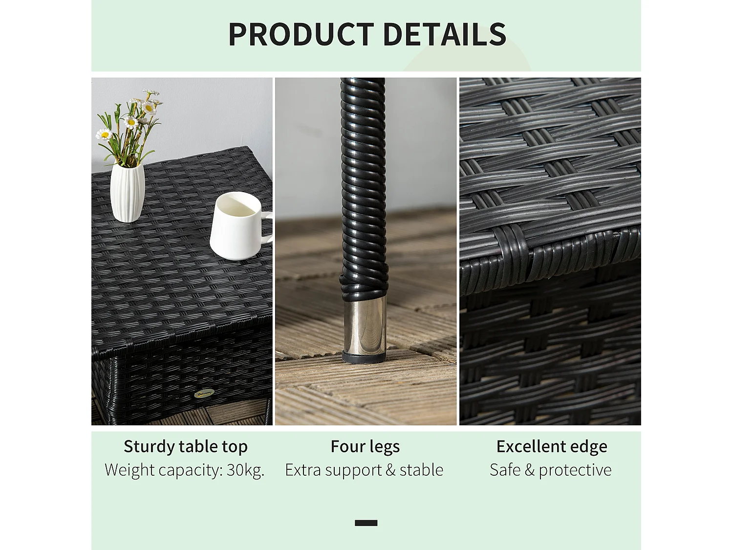 Varilu Black Rattan Style Outdoor Side Table 50x47x50cm