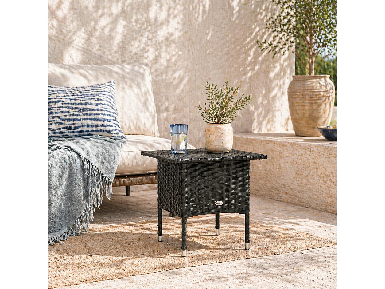 Varilu Black Rattan Style Outdoor Side Table 50x47x50cm