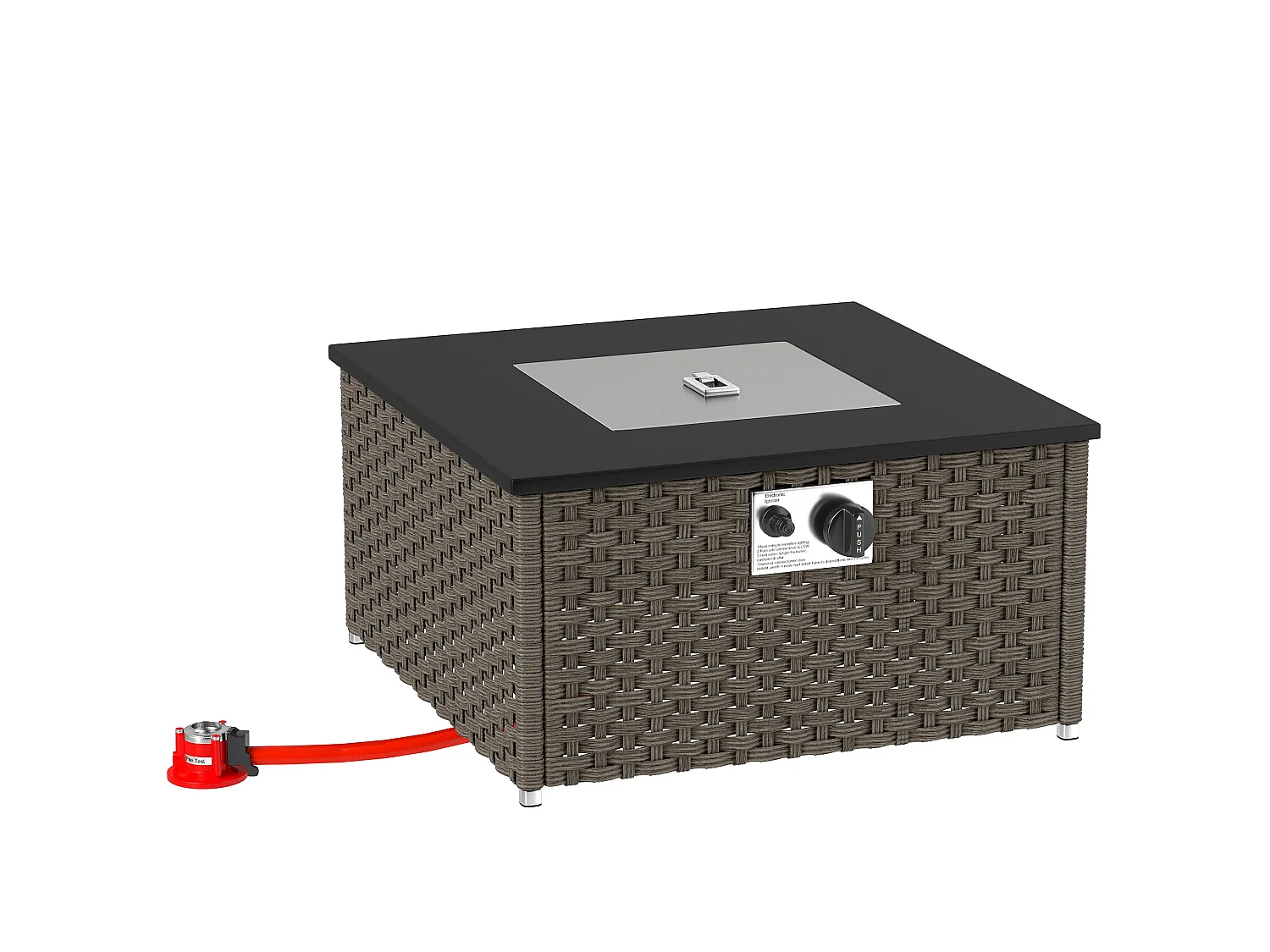 Lenaro Grey Rattan Square Gas Fire Pit Coffee Table 13 kW With Lid 58 x 58 x 33cm