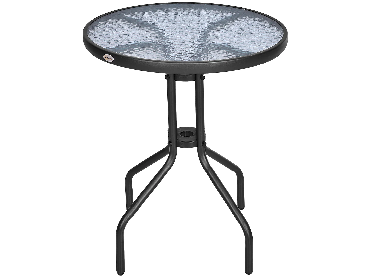 Rano Round Bistro Table 60cm Metal Frame Tempered Glass Black