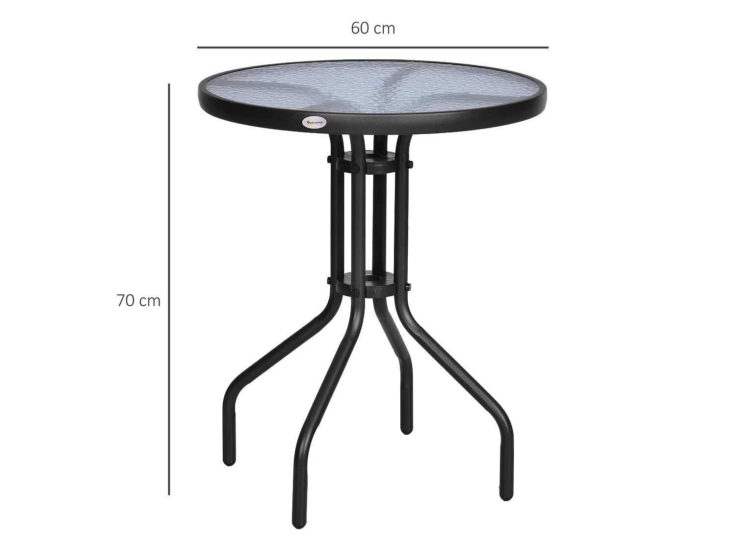 Rano Round Bistro Table 60cm Metal Frame Tempered Glass Black